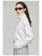 Simple Project Mock Neck Half Zip Sweatshirt in White - On Model
