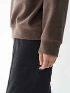 ROYA Wool Blend Melange Henley Sweatshirt in Brown - Detail