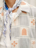 Retro 21 Knitted Plaid Camp Collar Shirt in Blue - On Model