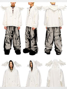 CFIERCE Rhinestone Angel Wing Zip Hoodie in White - On Mixed Models