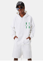 MEDM Embroidered Logo Hoodie in White - On Male Model