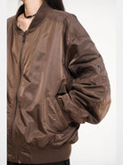 THELIGHT OFFICIAL Oversized Nylon Bomber Jacket in Brown - Detail