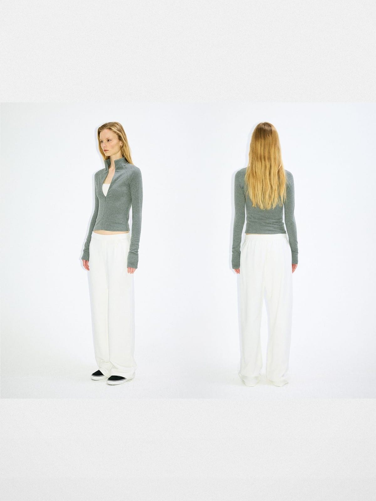 Alright then Stand Collar Zip Up Jacket in Gray - On Model