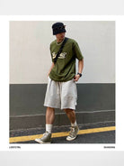 LOSTCTRL Raw Edge Embroidered Cotton Shorts in Gray - Lifestyle