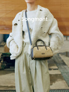 Songmont Leather Mini Bowling Bag in Beige - On Model