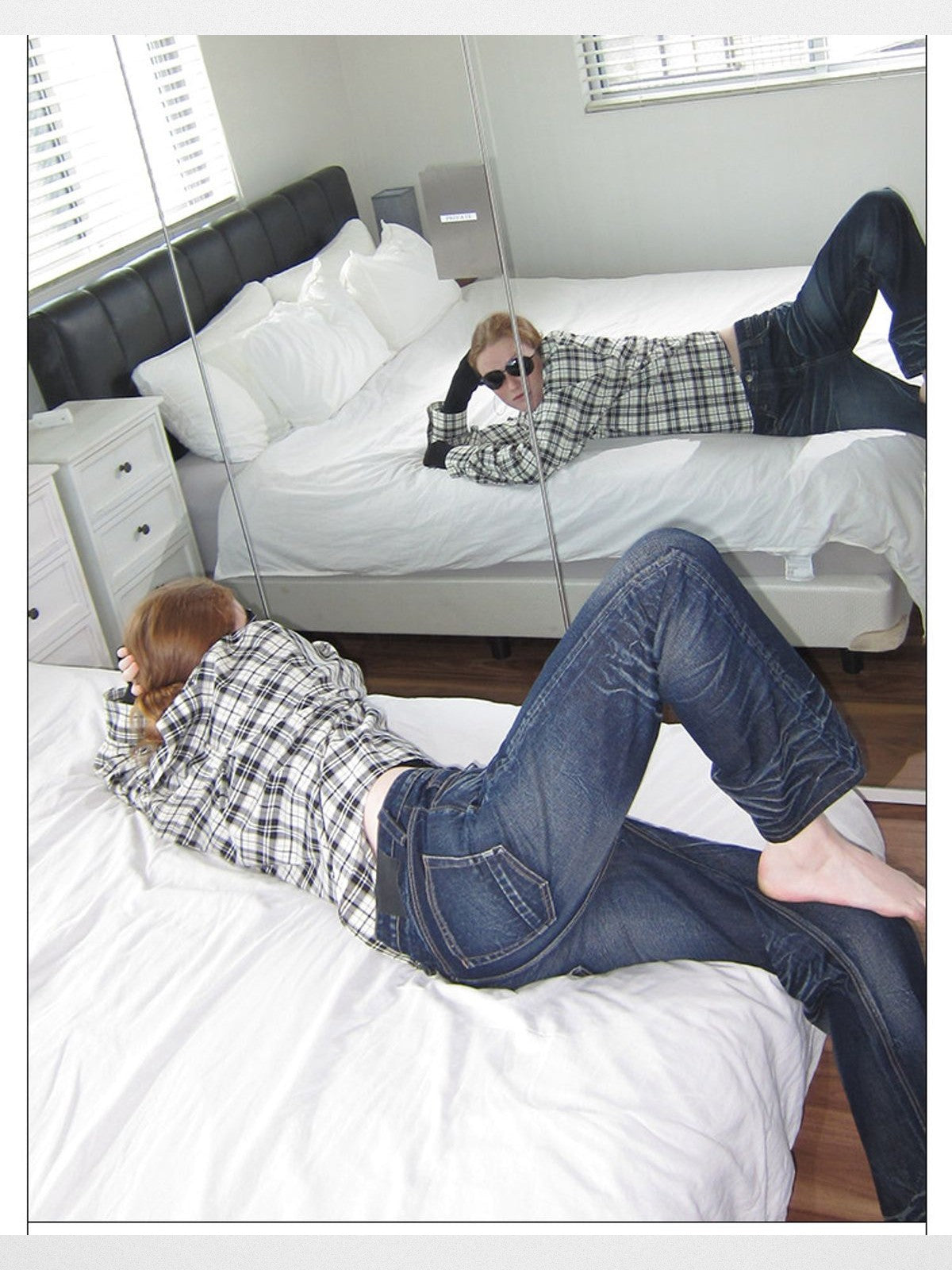 RARELY ALIKE Washed Low Rise Straight Jeans in Blue - On Model