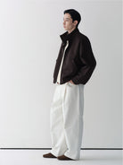 ROYA Melange Wool Blend Harrington in Brown - On Model