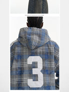 BLINDNOPLAN Plaid Spliced Pullover Hoodie in Blue (Blue) - On Model