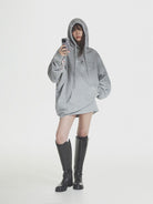 MasonPrince Distressed Paint Effect Hoodie in Gray - On Female Model