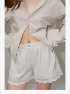 PUKI Lace Hem Track Shorts in Gray - On Model