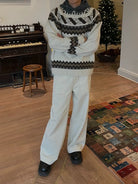 NeverSeez Fair Isle Jacquard Sweater in White - On Model