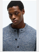 NANS Melange Merino Wool Cardigan in Denim - On Model