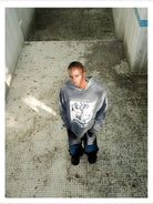 TRIANGLE PROJECT Heavyweight Distressed Graphic Hoodie in Gray - On Model