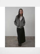 RandomPiece Cropped Cotton Zip Up Hoodie in Gray - On Model
