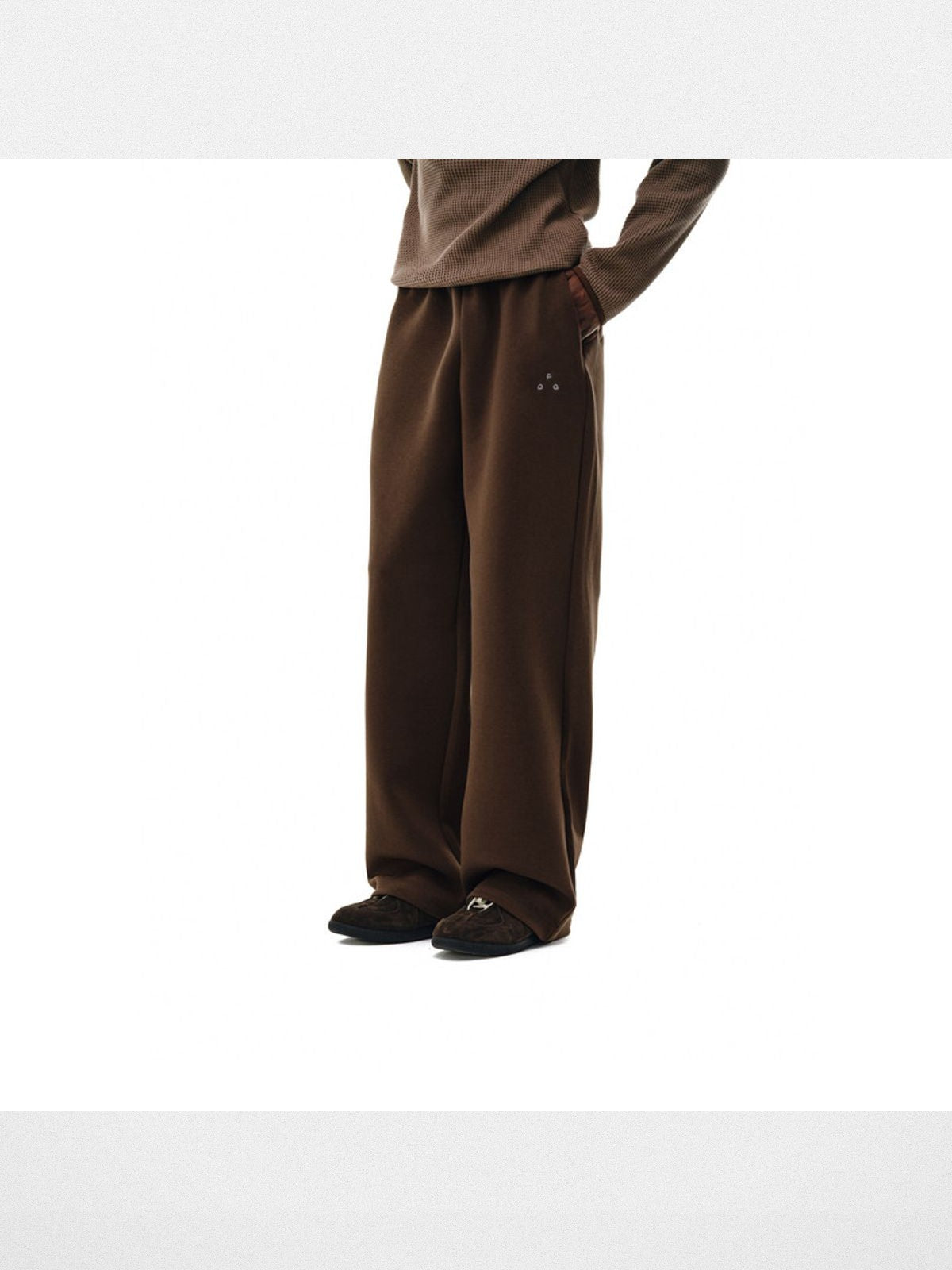 FPA Double Sided Cotton Wide Leg Sweatpants in Brown - On Model