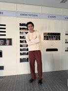 TRIANGLE PROJECT Ribbed Cotton Henley Sweatshirt in White - On Model