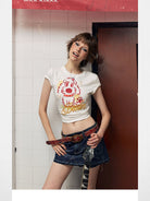 BeerBro Puff Print Puppy Baby Tee in White - On Model