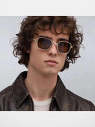 FUTURE UPDATE Hammered Titanium Sunglasses in Yellow - On Male Model