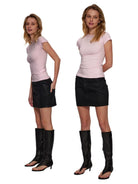 Alright Then Fitted Cap Sleeve T Shirt in Pink - On Model