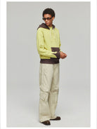 Simple Project Contrast Panel Hoodie in Brown - On Model