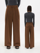 MasonPrince Pleated Wide Leg Suit Trousers in Brown - On Model