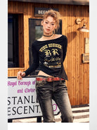 BeerBro Studded Leopard Micro Flare Jeans in Black - On Model