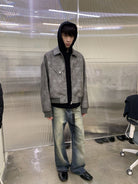 NeverSeez Distressed Washed Micro Flare Jeans in Blue - On Model