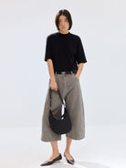 Simple Project Merino Wool Mock Neck T Shirt in Black - On Female Model