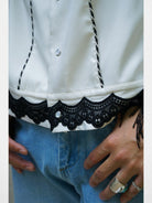 Retro21 Fringe Trim Shirt Jacket in White - Detail