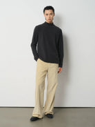 ROYA Merino Cotton Blend Mock Neck in Heather Gray - On Model