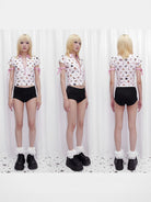 CFIERCE Dog Print Zip Front Polo in White - On Model