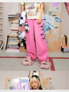 CFIERCE Cross Print Wide Leg Sweatpants in Pink - Lifestyle