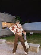 BeerBro Oversized Camo Knit Sweater in Beige