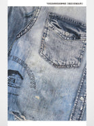 SOD Co. Distressed Ink Splatter Denim Shirt in Blue - Detail
