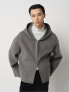 ROYA Cashmere Wool Hooded Short Coat in Gray - On Model