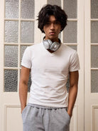 Retro 21 Anti Wrinkle V Neck T Shirt in White - On Model