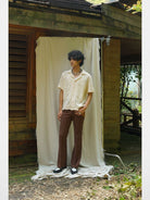 Retro 21 Fringed Lace Knit Cuban Collar Shirt in White - On Male Model