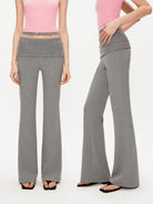 PUKI Ribbed Waist Micro Flare Pants in Gray - On Model