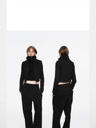 RARELY ALIKE Cropped Stand Collar Zip Jacket in Black - On Model