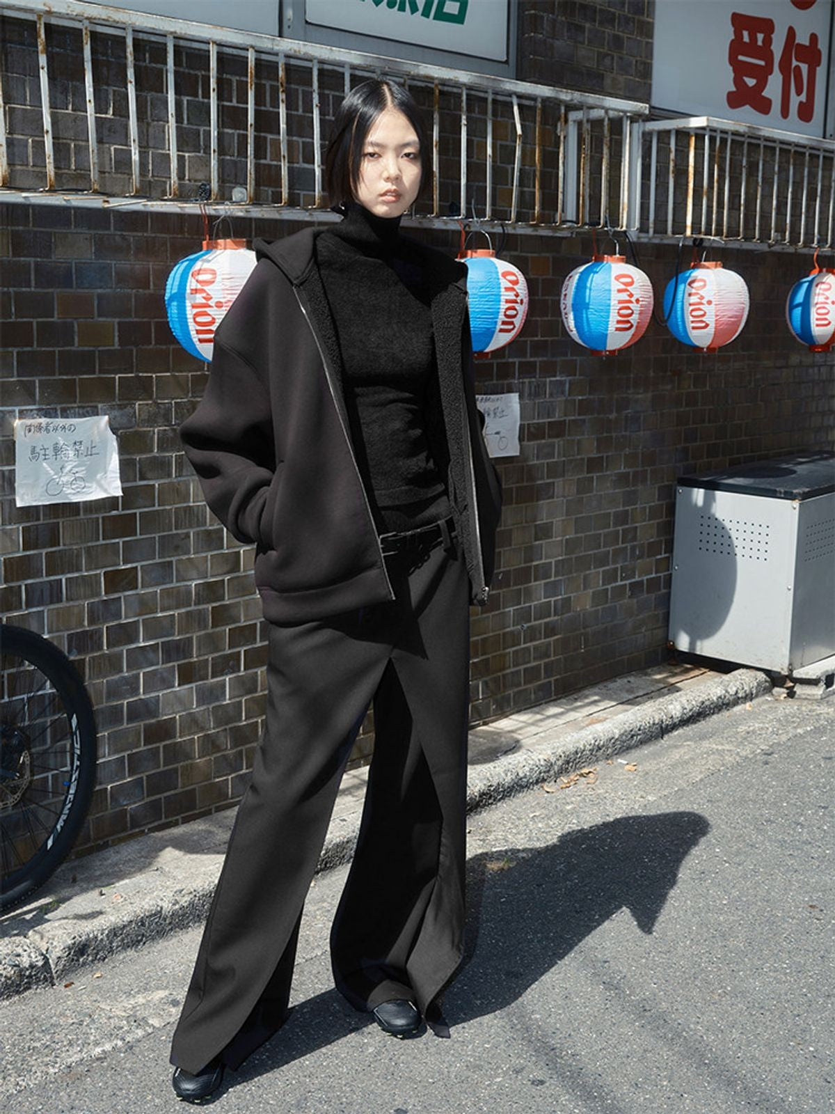 RARELY ALIKE Ribbed Waist Overlay Trousers in Black - On Model