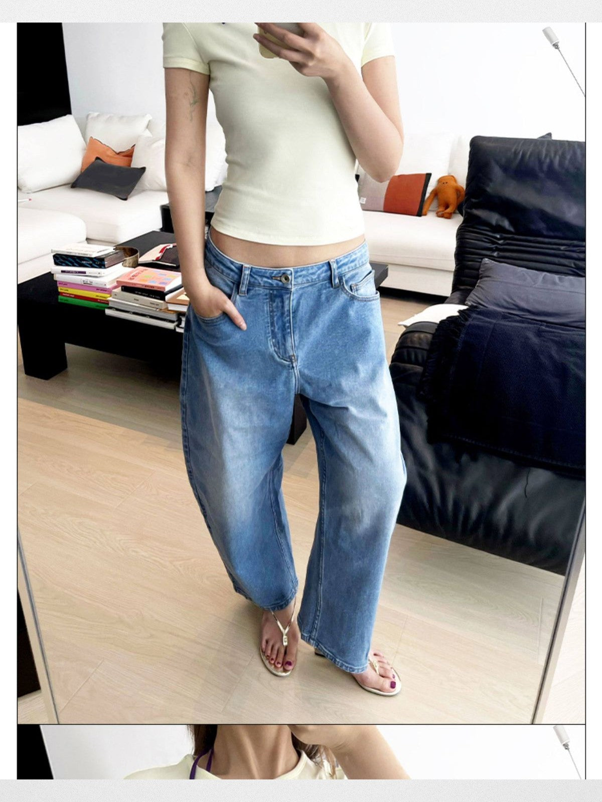 RARELY ALIKE Hourglass Cotton Crew Neck Tee in Cream - On Model