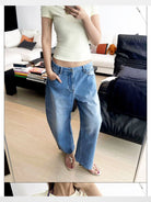 RARELY ALIKE Hourglass Cotton Crew Neck Tee in Cream - On Model