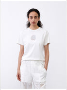 RandomPiece Shell Print Cotton Blend T Shirt in White - On Model