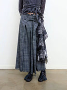 NeverSeez Plaid Pleated Skirt with Detachable Waist in Gray - On Model