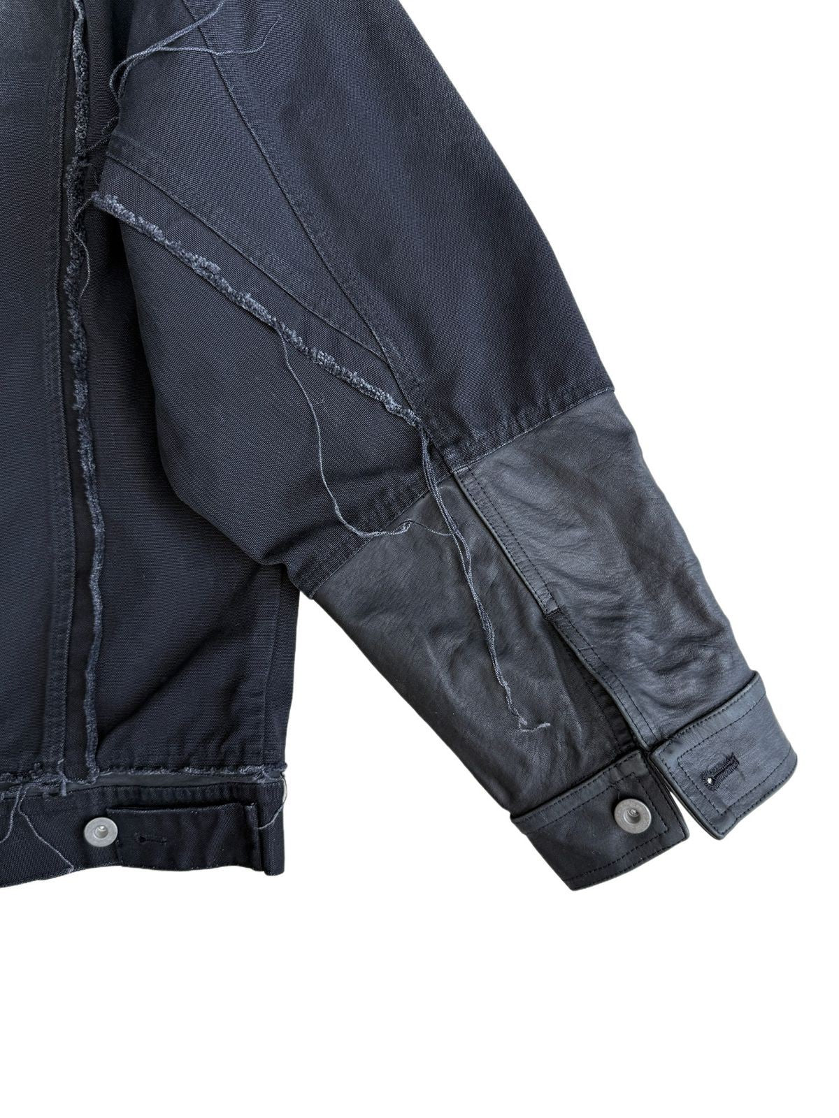 UNKNOWNWORLD Deconstructed Denim Horsehide Jacket in Black - Detail