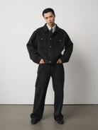 ROYA Sueded Cone Mills Denim Jacket in Black - On Model