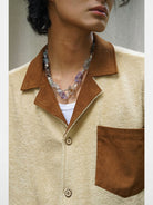 Retro 21 Spliced Wool Blend Knit Shirt in Cream - On Model