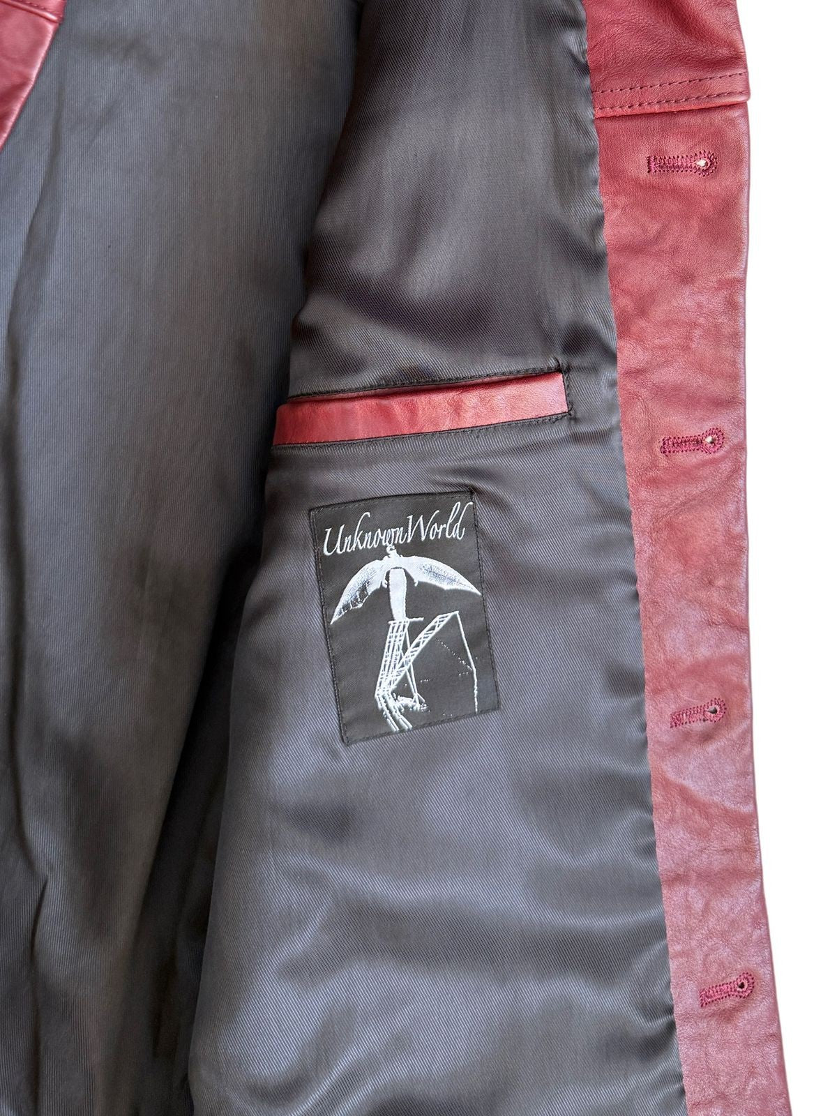 UNKNOWNWORLD Distressed Scarlet Leather Jacket in Red - Detail