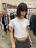 Neverseez Solid Cotton Crop Tee in White - On Model