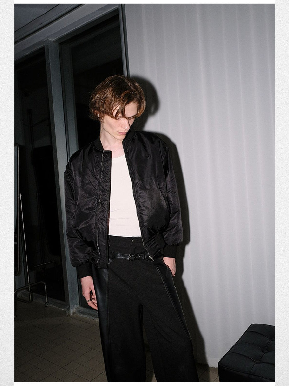 RARELY ALIKE Zip Front Bomber Jacket in Black - On Model